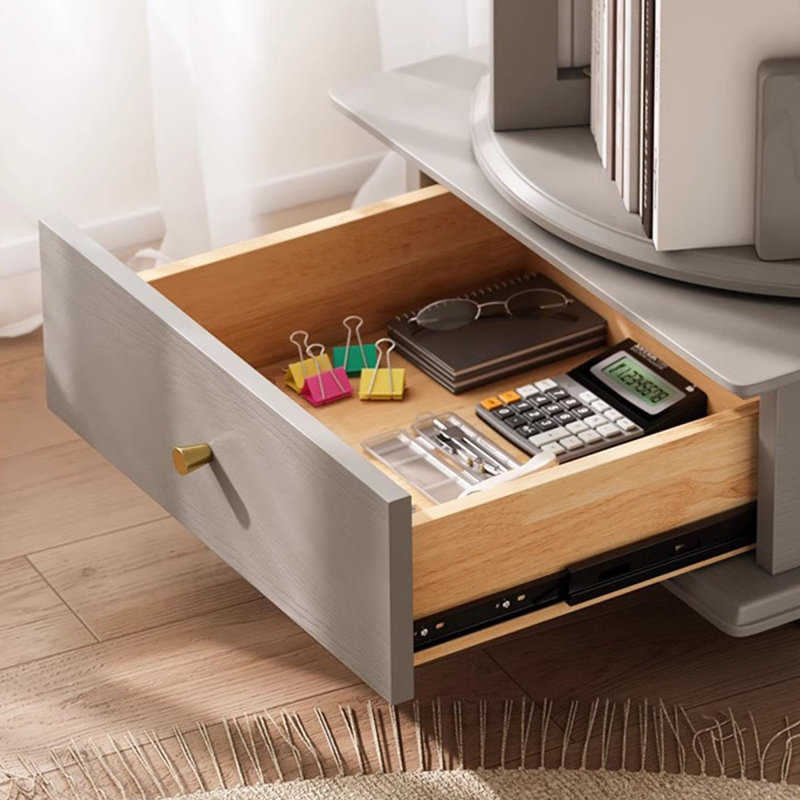 Bibliothèque rotative grise moderne en bois massif, (3 tablettes) H 46,85 po x l 19,29 po x P 19,29 po