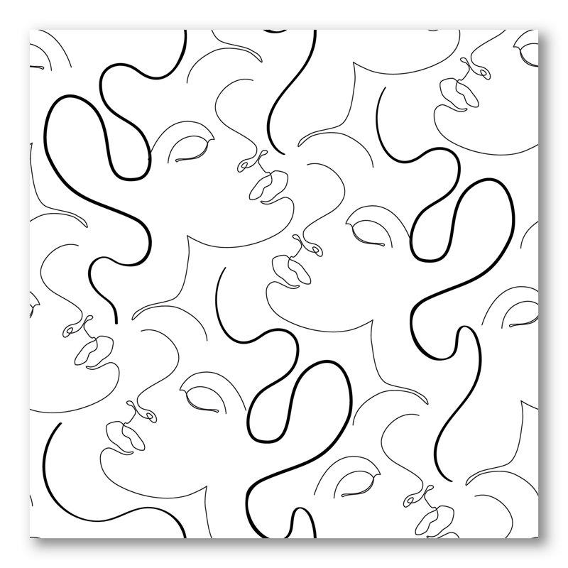 Portraits monochromes à une ligne - Reproduction de dessin sur toile tendue, H 16 po x l 16 po x P 1 po