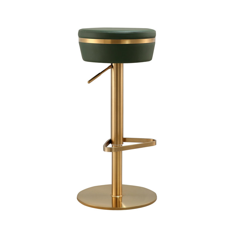 Swivel Upholstered Adjustable Height Counter Stool, Green Leather
