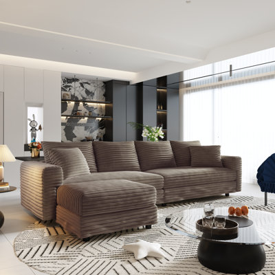 Canapé 102,4 po en velours côtelé 102,4 po, canapé-lit rembourré confortable et moderne, sièges profonds avec coussins moelleux et repose-pieds mobile, fauteuil convertible, chameau (ancien SKU: W1885S00275)