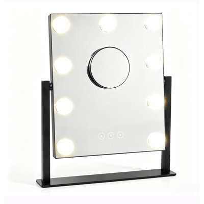 Miroir de maquillage lumineux, 3 modes d'éclairage de couleur, miroir grossissant x10 amovible, blanc