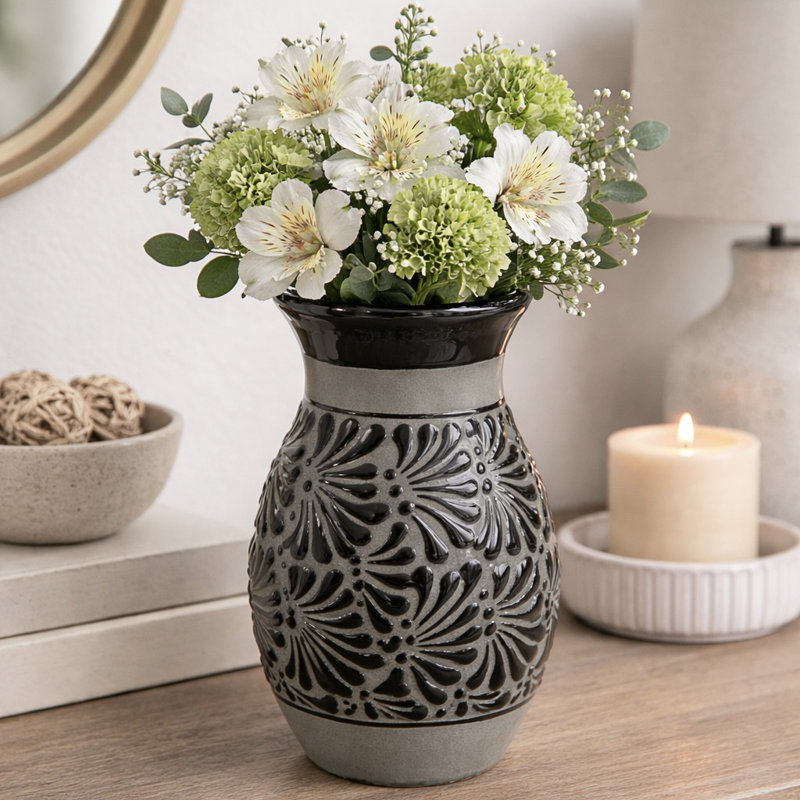 Desert Bloom Terracotta Clay Vase In Black/gray