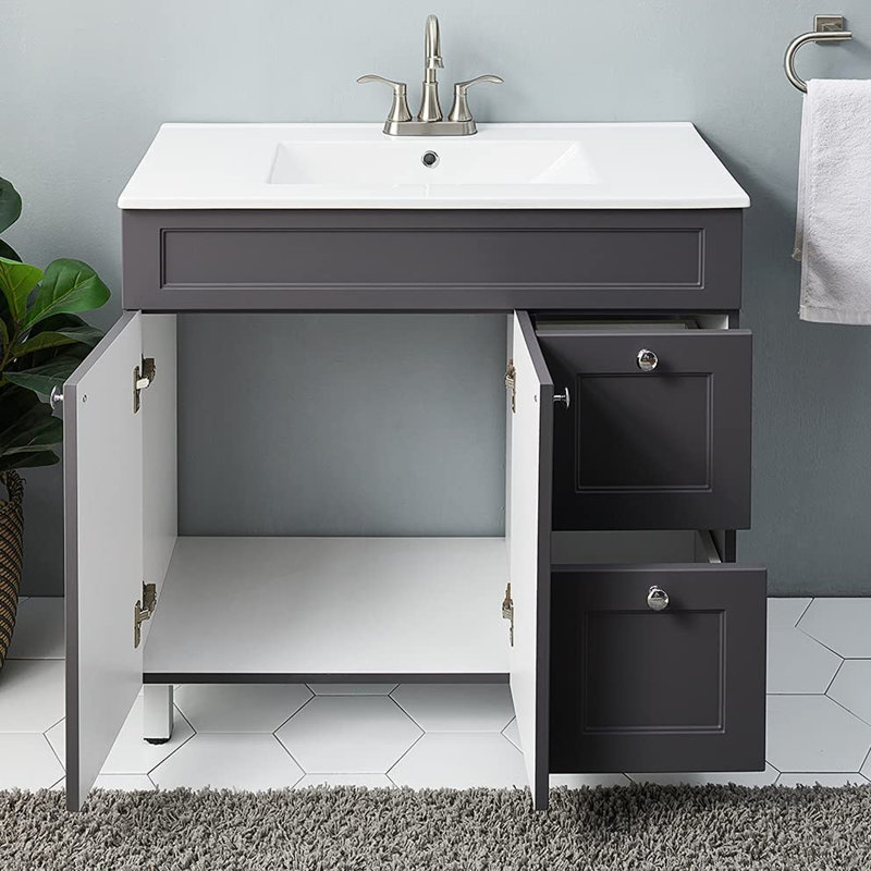 Ensemble de meuble-lavabo simple moderne à 2 portes et 2 tiroirs gris Gylys
