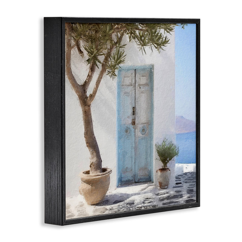 «Coastal Greek Door», estampe numérique encadrée par RileyB, Giclée encadrée noir minuit, H 17 po x l 17 po