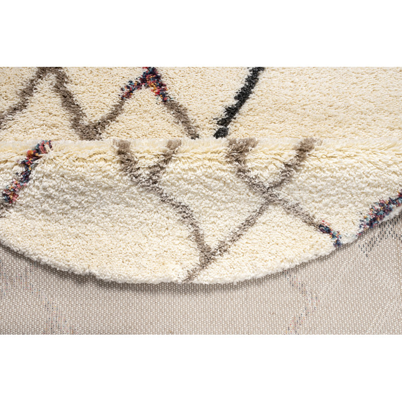 Tapis abstrait ivoire Rainbow Shag, Rond 6 pi