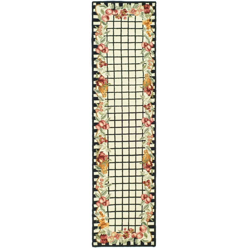 Kinchen Hand Hooked Wool Pile Floral Rug, Runner 2'6" x 12'