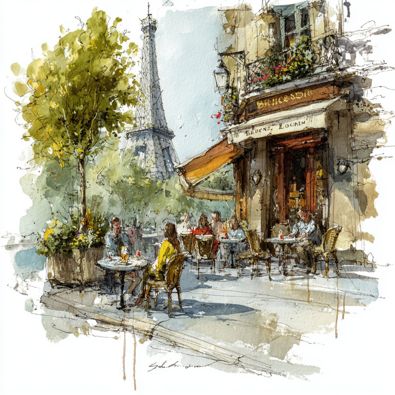 «Cafe Terrace Paris», art mural sur toile tendue, H 40 po x l 40 po x P 1,5 po