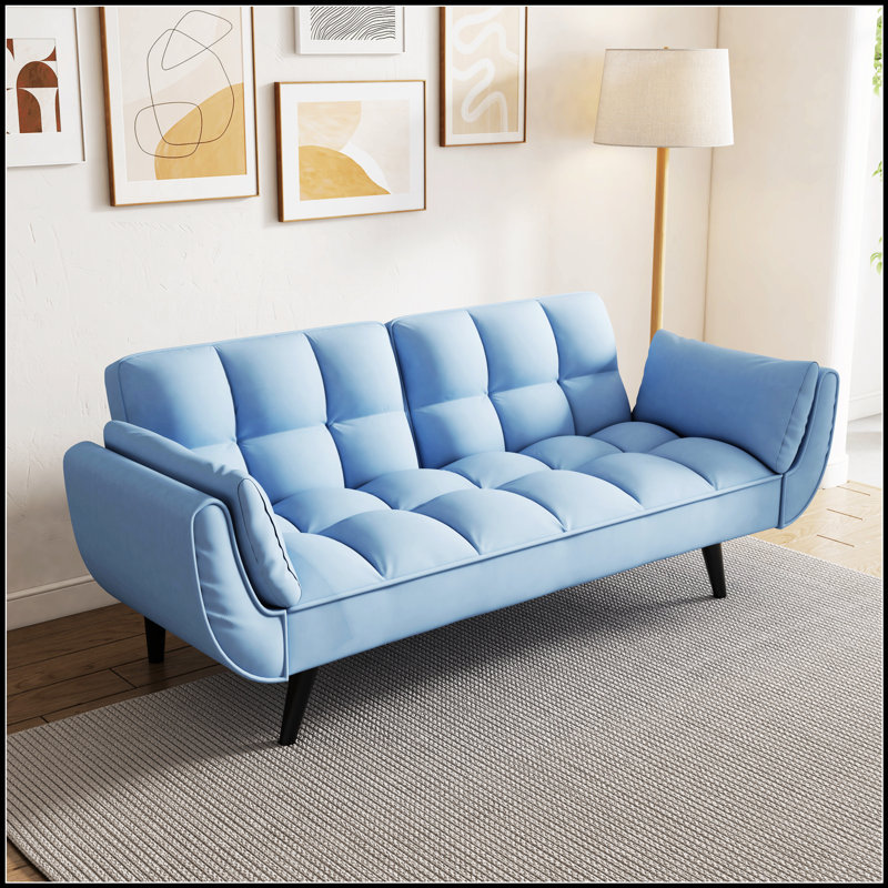 Comfortable Blue Sofa With Soft Armrests And Throw Pillows, Perfect For Small Apartments And Bedrooms., Antique Navy Blue