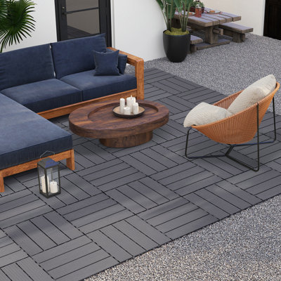 Portable PP Interlocking Decking Tiles, Snap Together Outdoor Patio Flooring Tiles with Diamond Grid Base, Anti-Slip Waterproof Plastic Floor Tiles for Balcony Backyard Garden Poolside, Set of 9