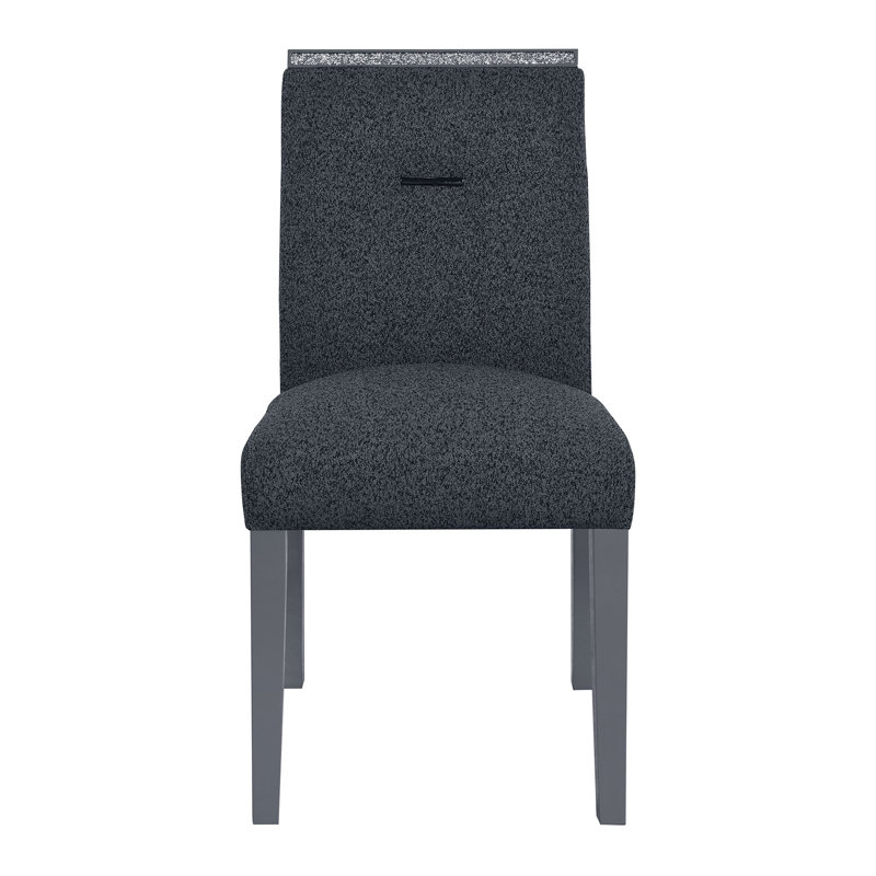 Chaise d'appoint de salle à manger rembourrée en tissu gris foncé avec faux cristal Bling