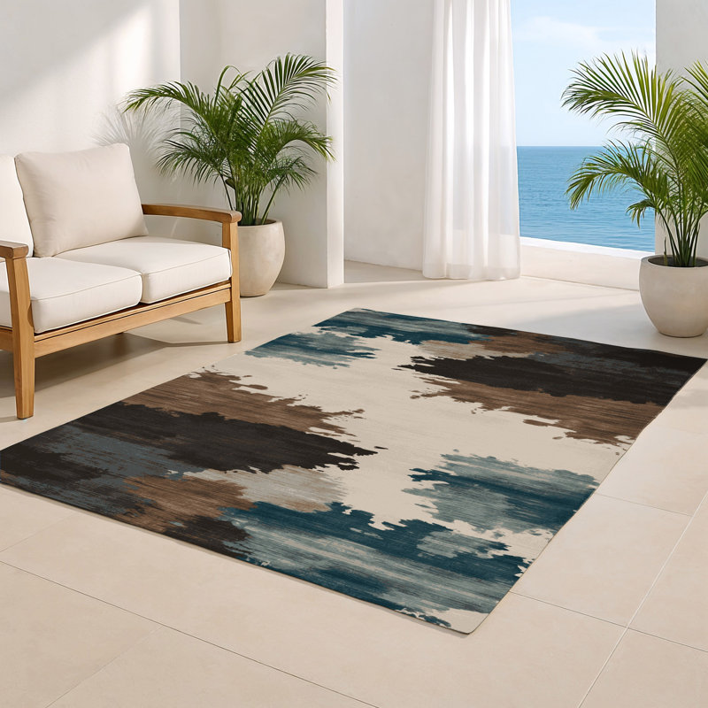 Tapis intérieur et extérieur brun Watercolor, Rectangle 5 pi x 7 pi