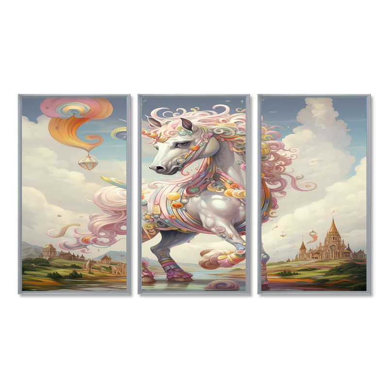 Ensemble de salon Armin - Unicorns Wall Art, Encadrement argenté, H 32 po x l 48 po x P 1 po