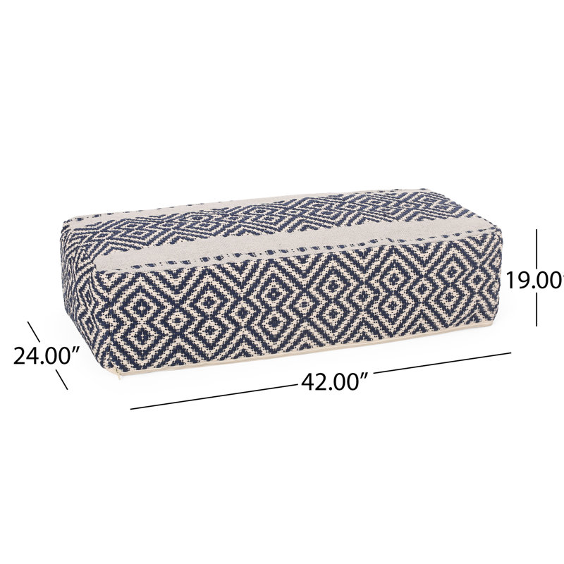 Pouf rectangulaire Juniper bleu et blanc et coussin de sol, capacité de 90 kg, accessoire décoratif, 107 x 61 x 48 cm, nettoyage localisé seulement, garni de billes de genévrier, coussin, poids 90 kg, 107 x 61 x 48 cm, nettoyer.