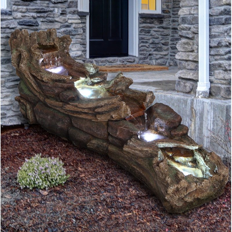 Outdoor Weather Resistant Floor Fountain with Light, 20" H x 59" W x 16" D