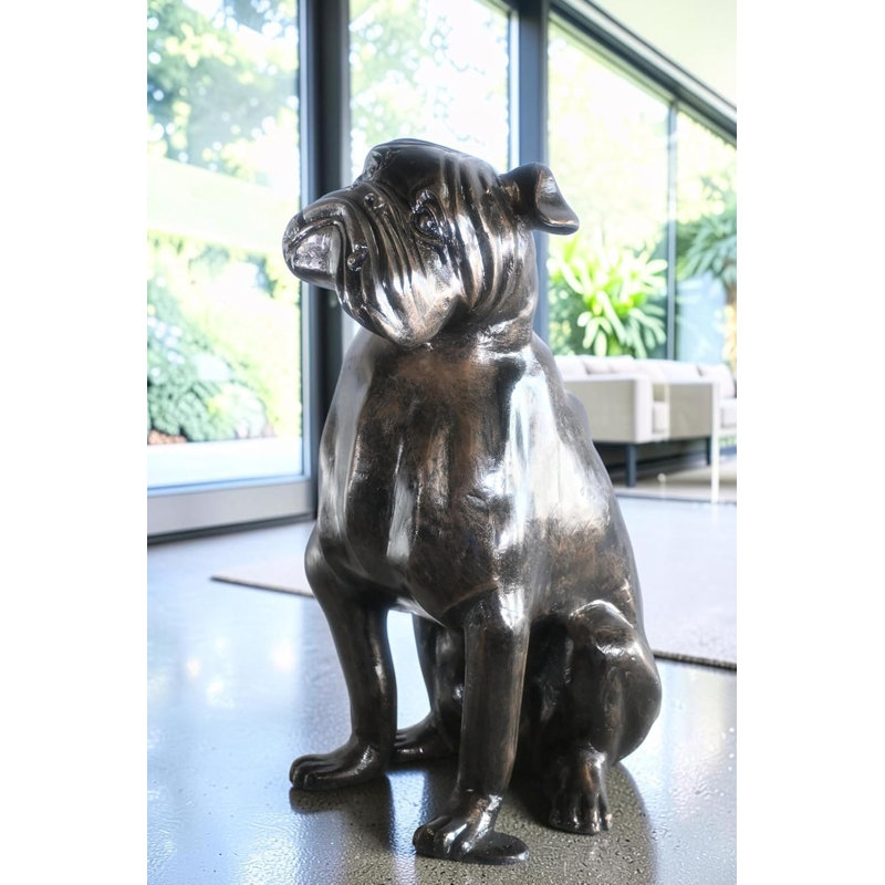 Sculpture de jardin bouledogue anglais en aluminium taille réelle Bold 22 po x 15 po x H 29 po