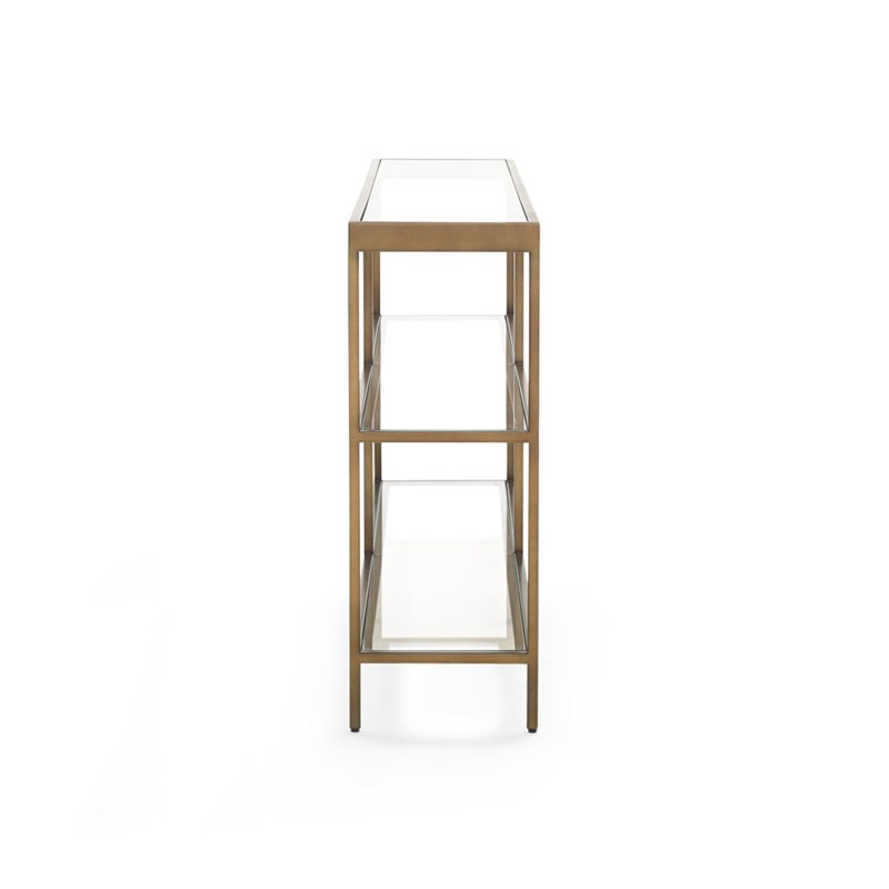 Vienna Low Bookcase W/ Glass Top, Antique Brass, (3 Shelves) 27"H x 55"W x 10"D