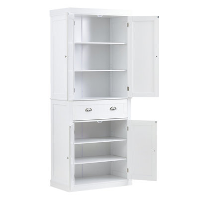 Armoire de rangement pour garde-manger de 72 po, armoires utilitaires autoportantes avec portes, tiroir et 3 tablettes réglables, garde-manger haut pour la cuisine, le salon, la salle à manger, la buanderie, blanc
