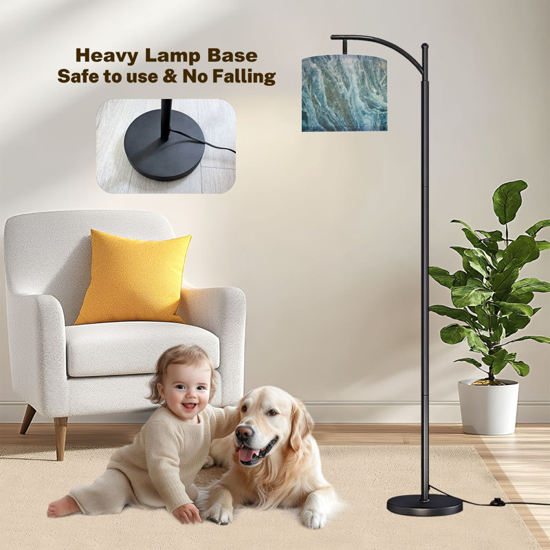 Lampe sur pied Arc en marbre bleu glace décorative avec lumières DEL et abat-jour réglables Grandes lampes pour lire Bureau