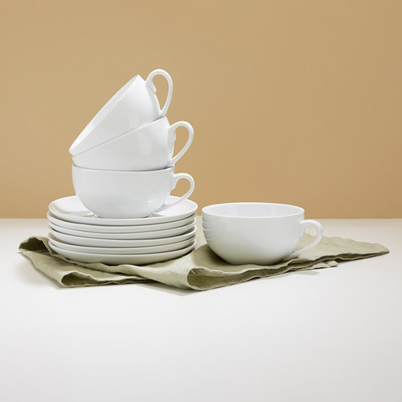 Set of 6 White Coupe Cup & Saucer