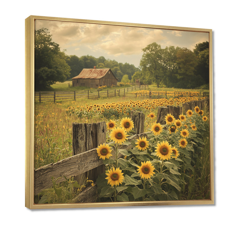 Driton - Art mural floral grand, Impression encadrée flottante, H 16 po x l 16 po, Doré