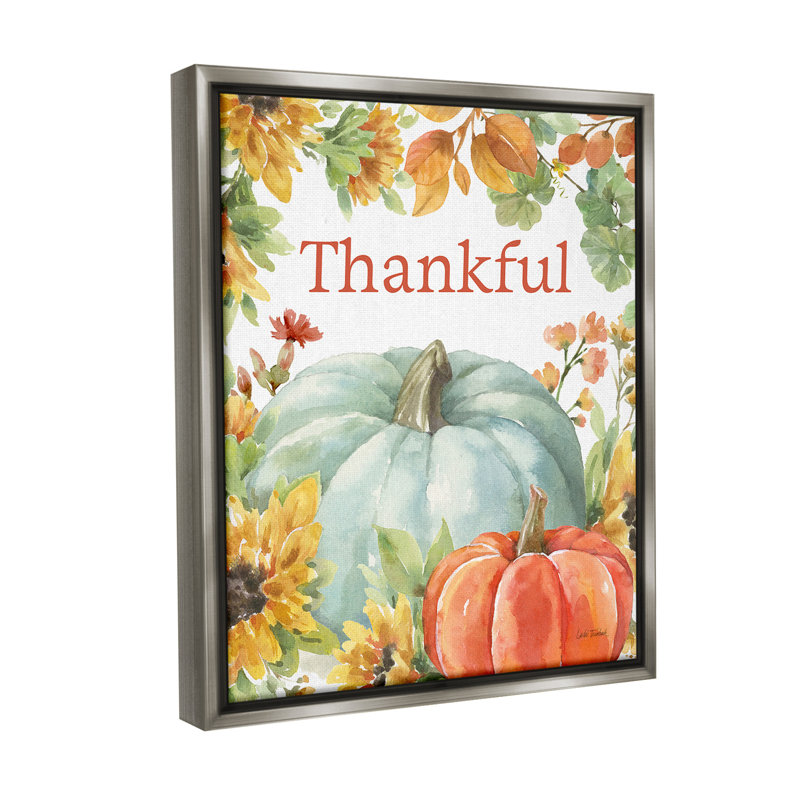 "Thankful With Fall Harvest" par Leslie Trimbach sur toile, Cadre flottant gris lustré, H 21 po x l 17 po