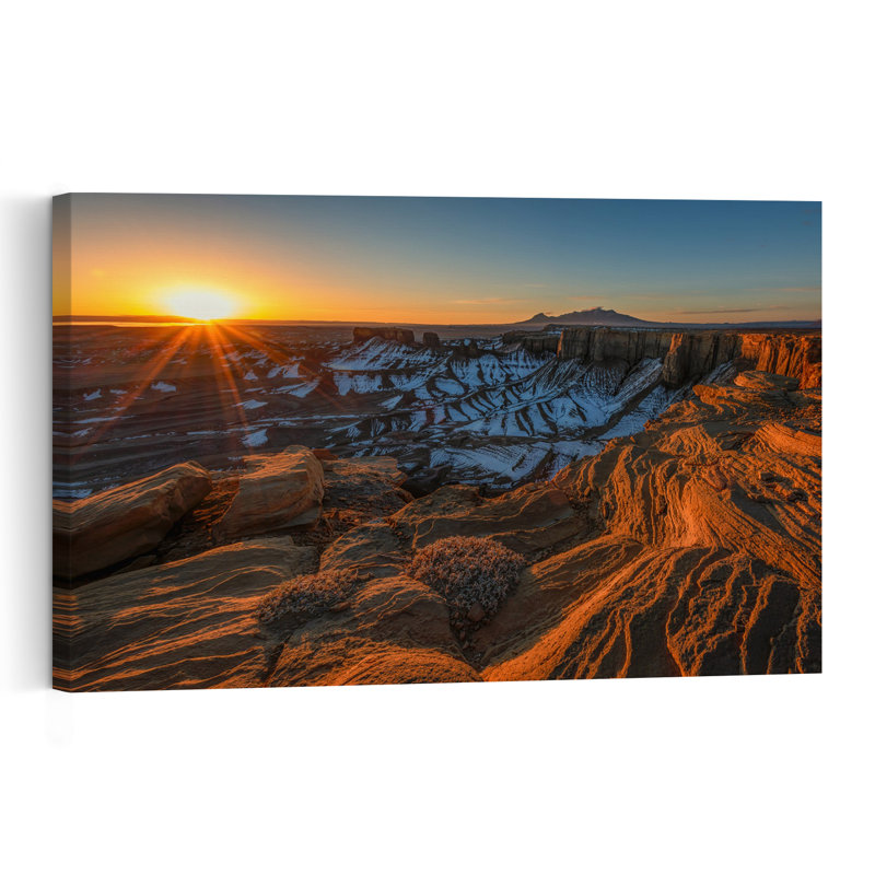 Golden Desert Canyon Dramatic Tranquil Abstract Landscape Nature Wall Art Print 1 Piece Wrapped Canvas Wall Art