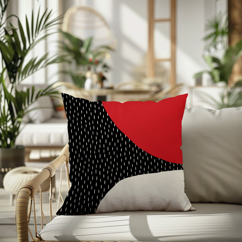 Coussin carré intérieur / extérieur pia, H 19 po x l 19 po, Rouge / noir / blanc cassé