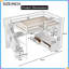 Lit mezzanine double compact avec bureau intégré, tablettes et 2 tiroirs de rangement - blanc et naturel-34984461