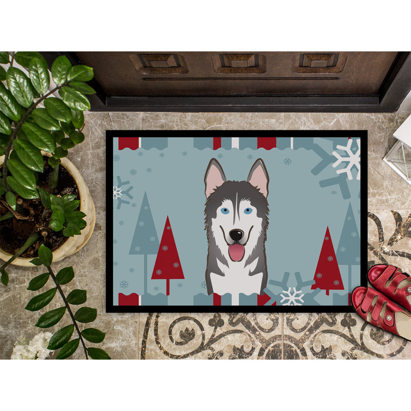 Tapis de porte d’extérieur anti-dérapant winter effet velours alaskan malamute, Rectangle 1 pi 6 po x 2 pi 3 po
