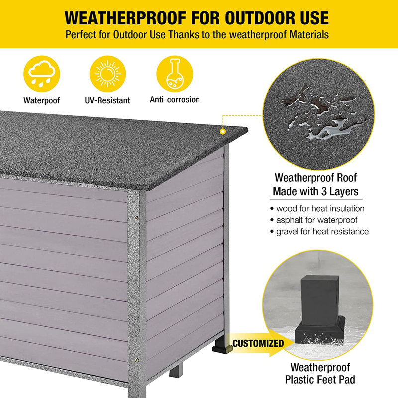 Deema Grey Wood Insulated Dog House, 64cm H x 85.1cm W x 55.9cm D