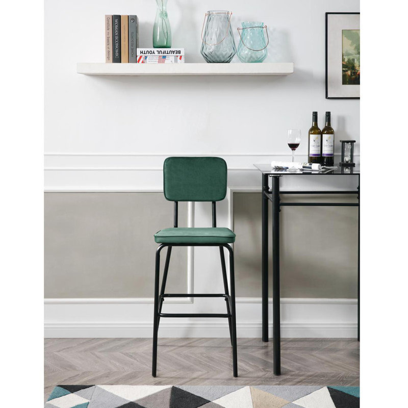 Desousa Upholstered Counter Stool with Metal Frame, Green