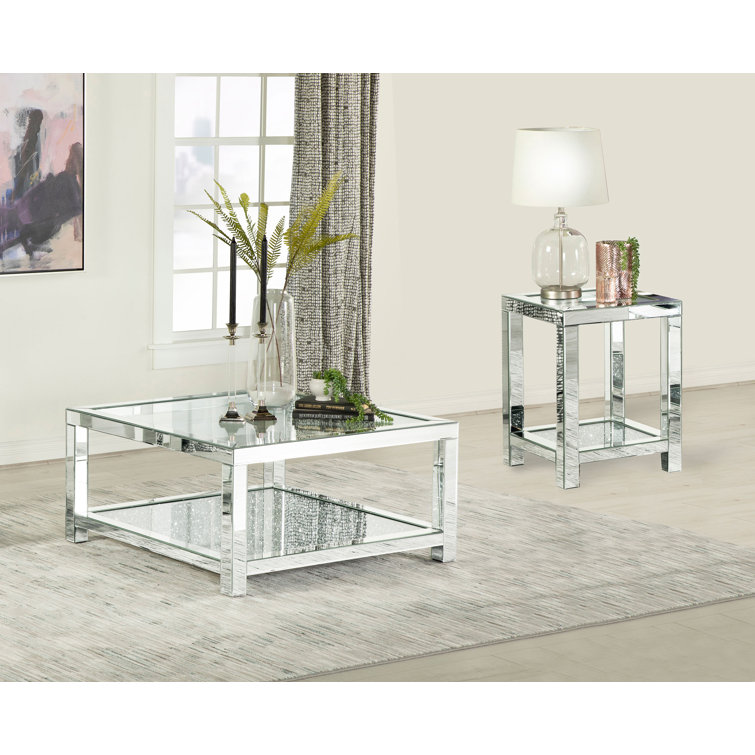 Alvord 2-Piece Mirrored Coffee And End Table Set Silver