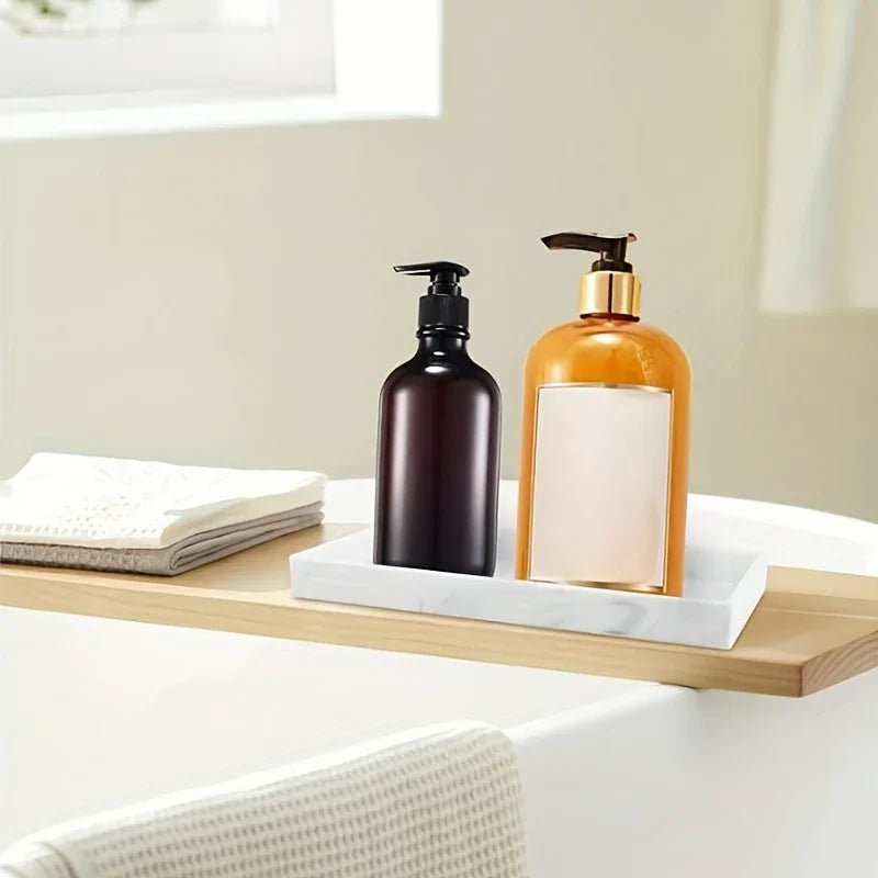 Vanity Tray - Non-Slip White Marble, White/Gold