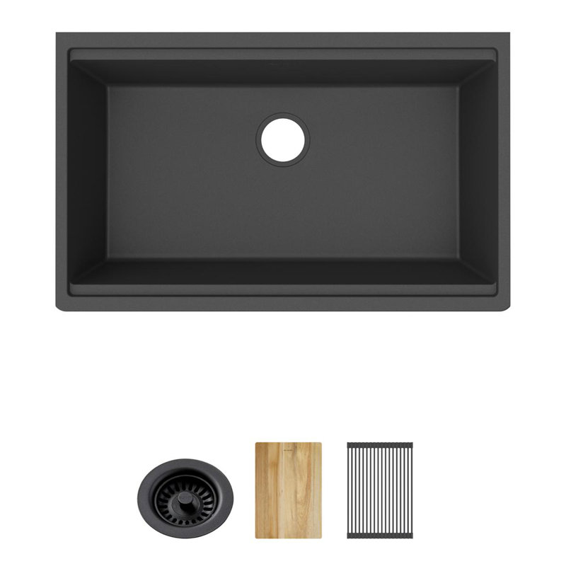 Ensemble de meuble-lavabo encastré 4 pièces Quartz Classic 33 po x 22 po x 9 1/2 po Graphite, Noir mat
