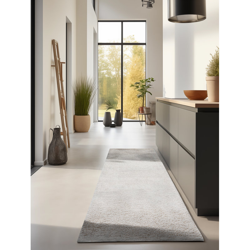 Solid Colour Machine Woven Cream Area Rug, Rectangle 80cm x 240cm