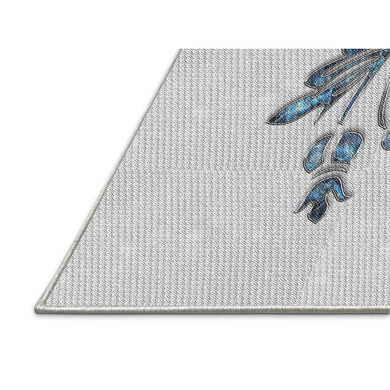 Tapis gris/noir/bleu à motifs, Rectangle 8 pi x 10 pi