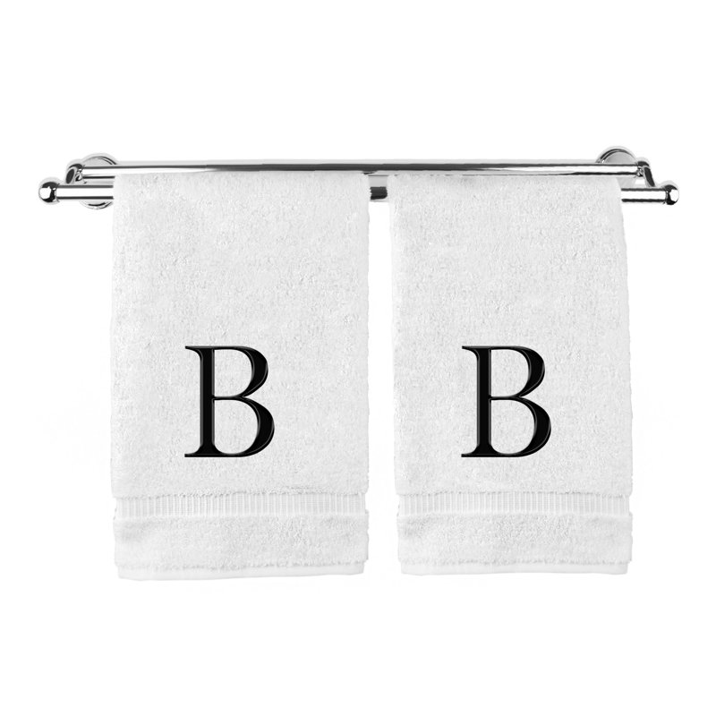 Essuie-mains monogrammés - ensemble de 2 - lettre bloc, B, Blanc / noir