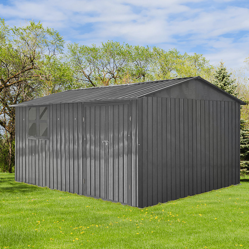 Remise de jardin en métal, remise extérieure avec fenêtre, Gris