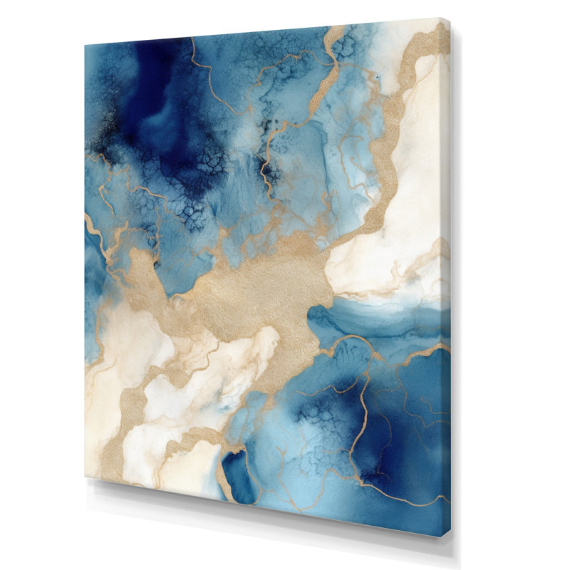 «Blue and Gold Marble Clouds», reproduction d'art sur toile encadrée, H 32 po x l 24 po x P 1 po, Toile tendue