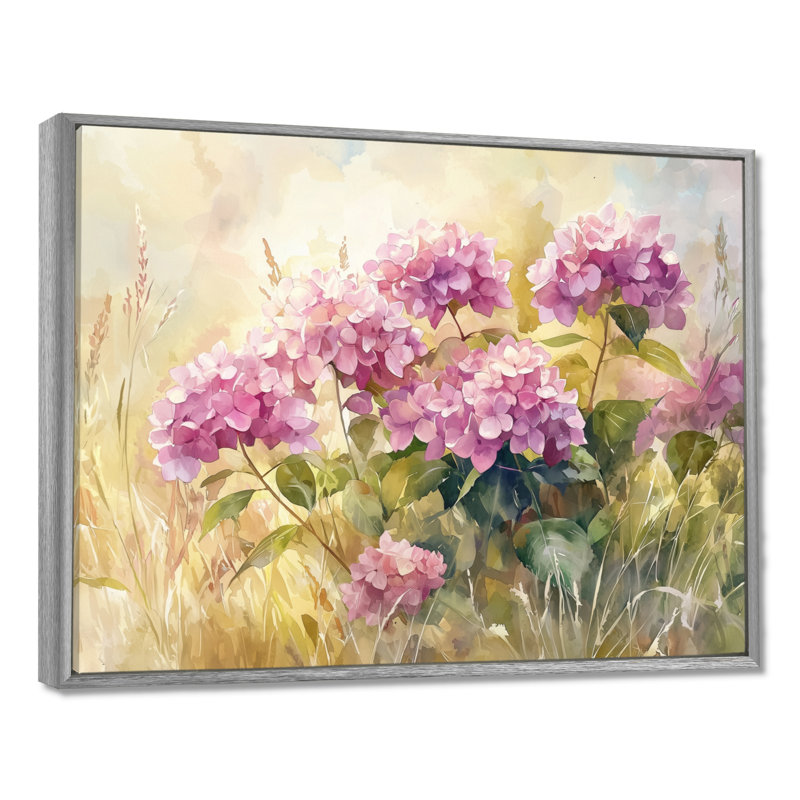 Ingebritt hortensias dans un pré d'été III - art mural d'hortensias pour le salon, Argent argent, H 34 po x l 44 po