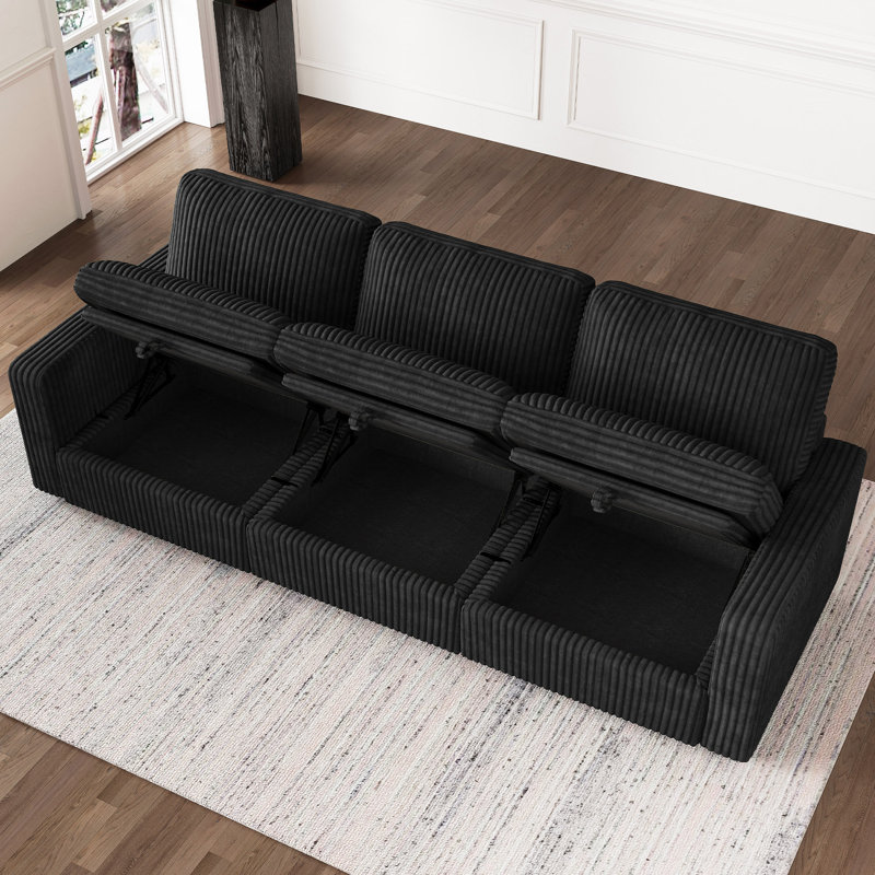 Canapé modulaire Hymes avec housse de coussin amovible, Velours côtelé noir