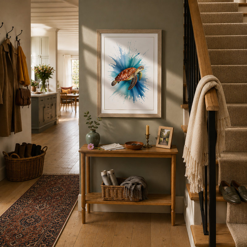 Turtle in Motion Modern - Framed Print, A2 - 59.4 x 42.0 cm, Oak