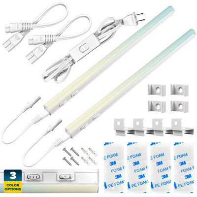Sunperian LED Under Cabinet Light Kit 21" Plug In 7W Linkable 3 Colour Option 3000K/4000K/5000K Damp Rated