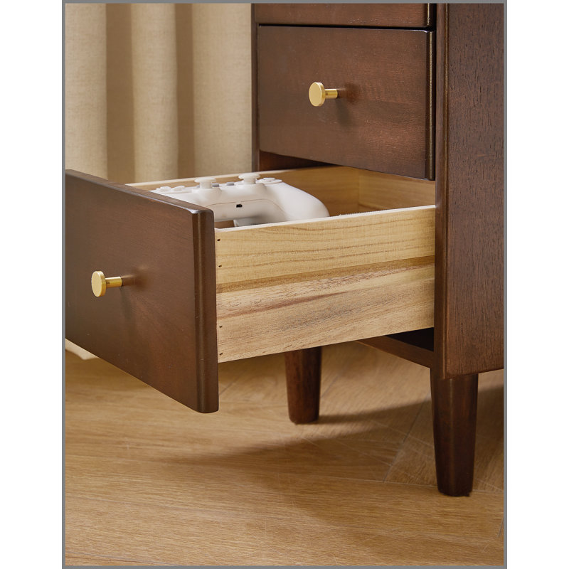 Solid Wood Nightstand with Two Drawers and Pull-out Panel Storage Bedside Table and Sofa Side Table