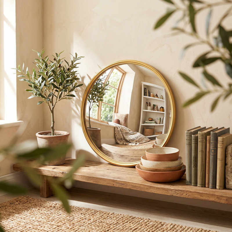 Miroir rond, miroir circulaire avec cadre en fer, 15 po x 15 po