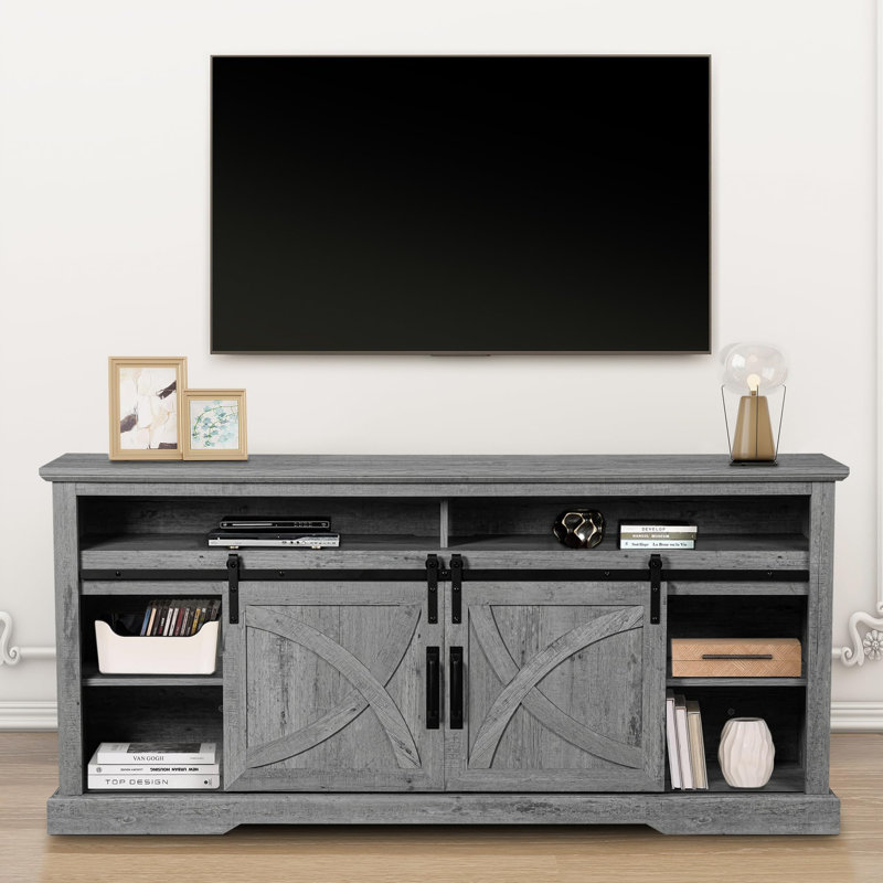 173cm TV Stand, Rustic Farmhouse Media Unit with Sliding Barn Doors, MDF Wood Entertainment Centre for Living Room & Bedroom