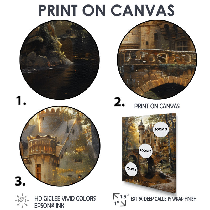 Beige jaune majestueux château en Écosse - châteaux, art mural, Toile encadrée noire simple, H 40 po x l 30 po x P 1,5 po