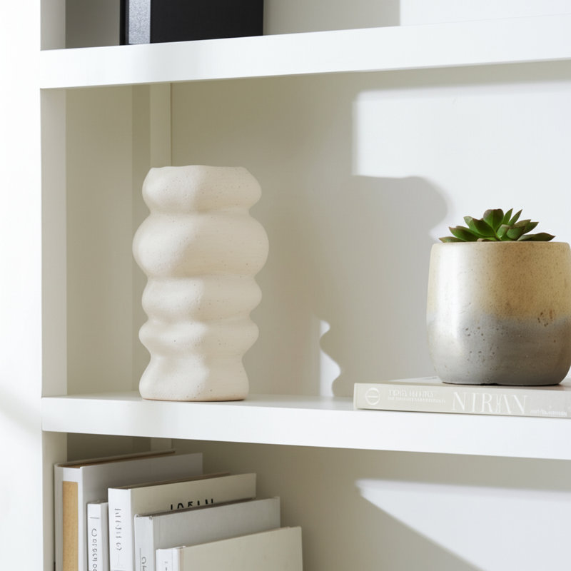 Stoneware Ceramic Vase with Sculptural Wavy Design and Textured Artisanal Form for Modern Decorative Display