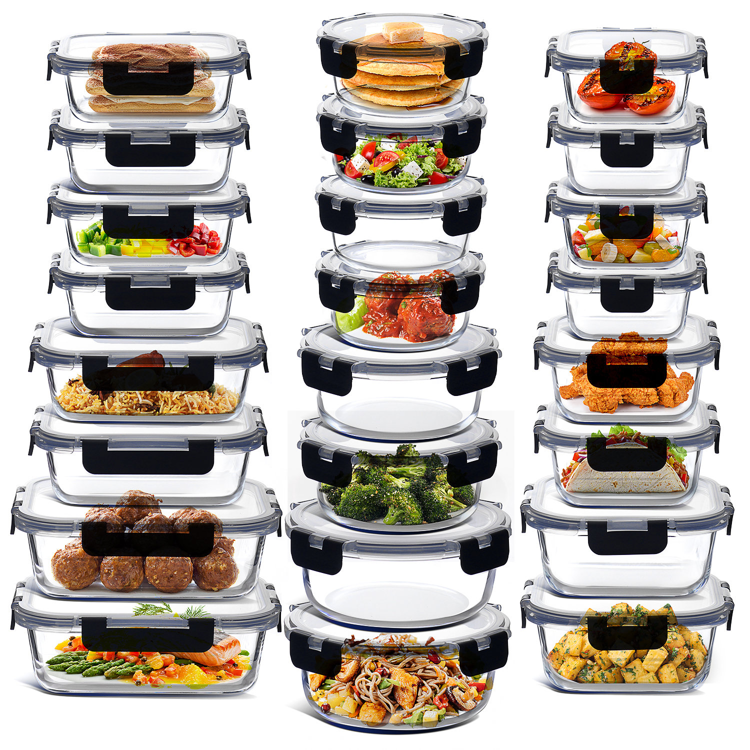 48 piece Glass Storage Containers with Lids, Food Storage Containers with Airtight Lids 24 containers and 24 lids (24 Pack)