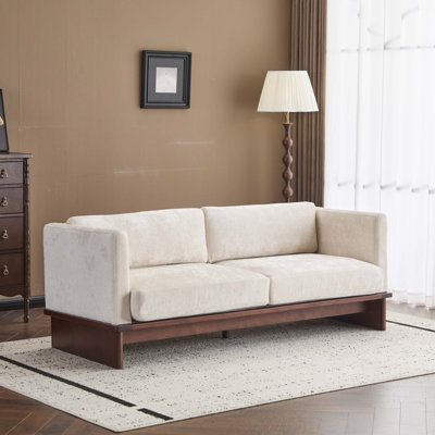 Canapé rembourré 77 po à accoudoirs carrés moderne 77 po avec base en bois massif (beige)